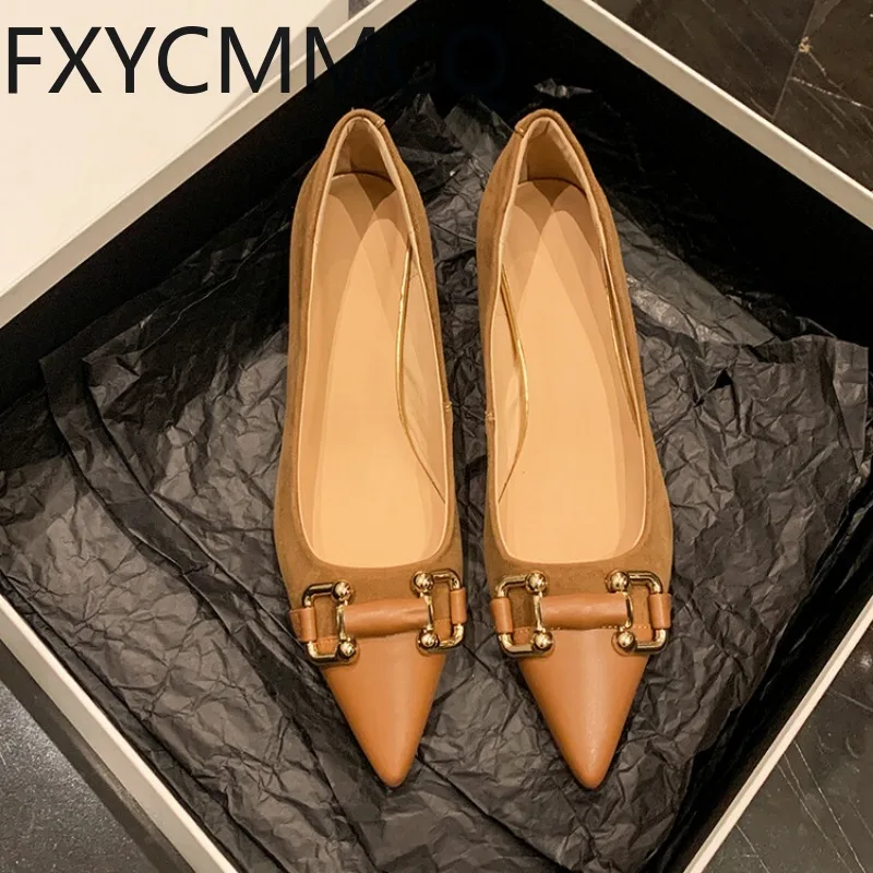 Женские кожаные туфли FXYCMMCQ с металлической пряжкой на шпильке острым носком