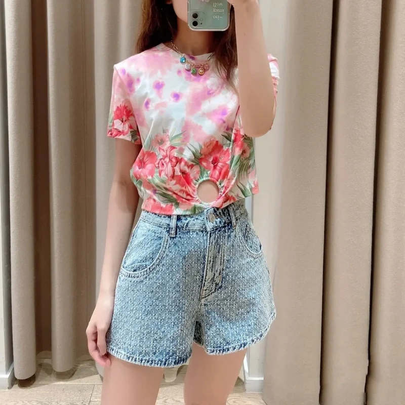 

Women's Shorts Rhinestone High Waist Zipper Casual 2023 Summer Short Denim Pants
