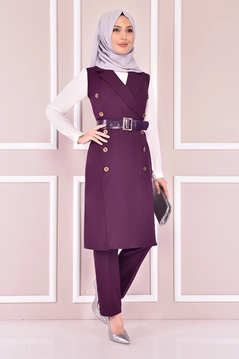 Изогнутая комбинированная фиолетовая мусульманская женская одежда с замком, женское платье-абайя, женское платье в турецком магазине, мусу...