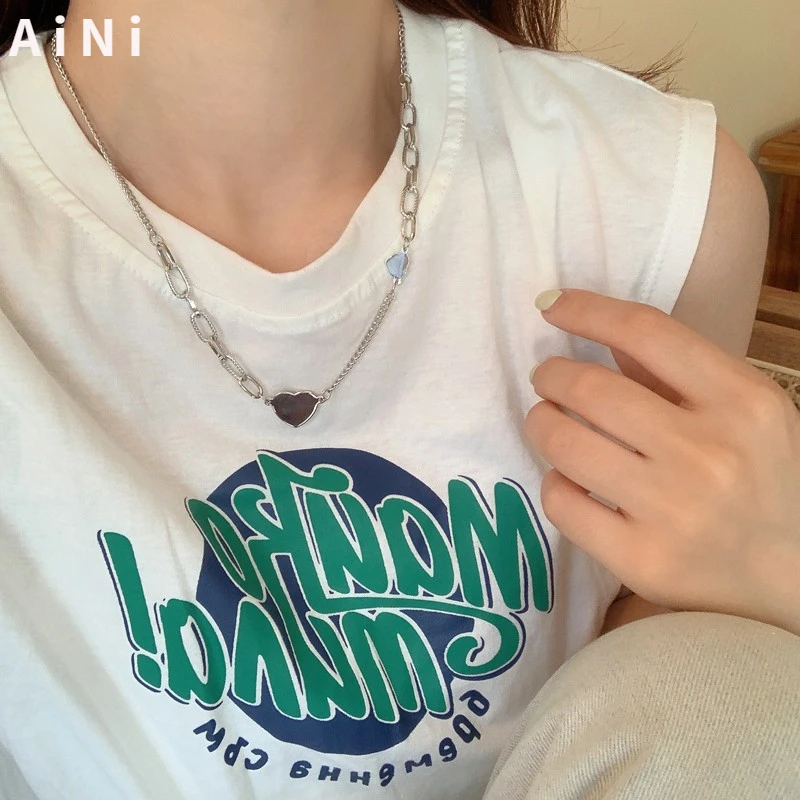 

Modern Jewelry Heart Pendant Necklace Popular Design Silver Plated Asymmetrical Chain Necklace For Girl Fine Accessories