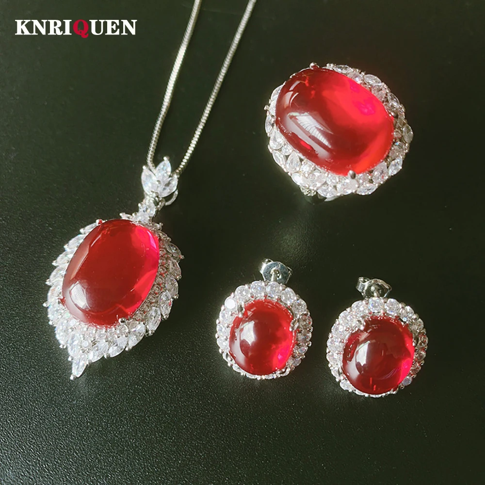 

2022 New Arrival Silver 925 Sterling Ruby Gemstone Necklace Pendant Ring Earrings Women's Luxury Wedding Party Fine Jewelry Gift