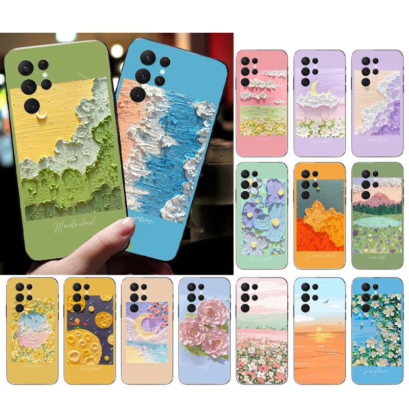 

Phone Case for Samsung Galaxy S23 S22 S21 S20 Ultra S20 S22 S21 S10 S9 Plus S10E S20FE Cute Drawing Flower Cloud Moon Case