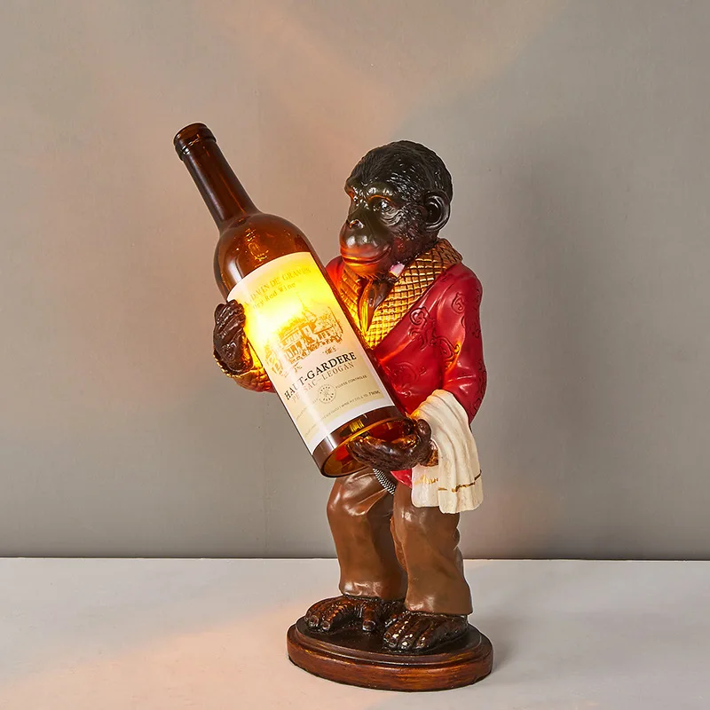 

Vintage industrial wind orangutan wine table lamp living room bedroom bedside study bar creative home decor led light fixture