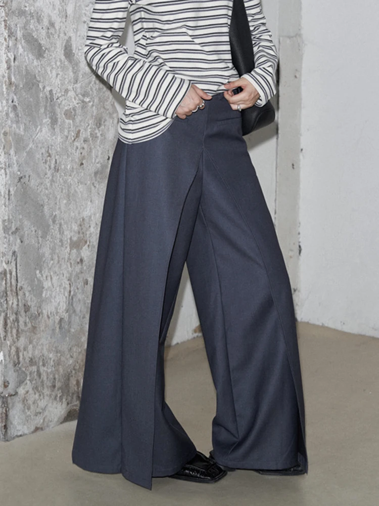 Женские прямые брюки LANMREM дизайнерские с широкими штанинами и высокой талией