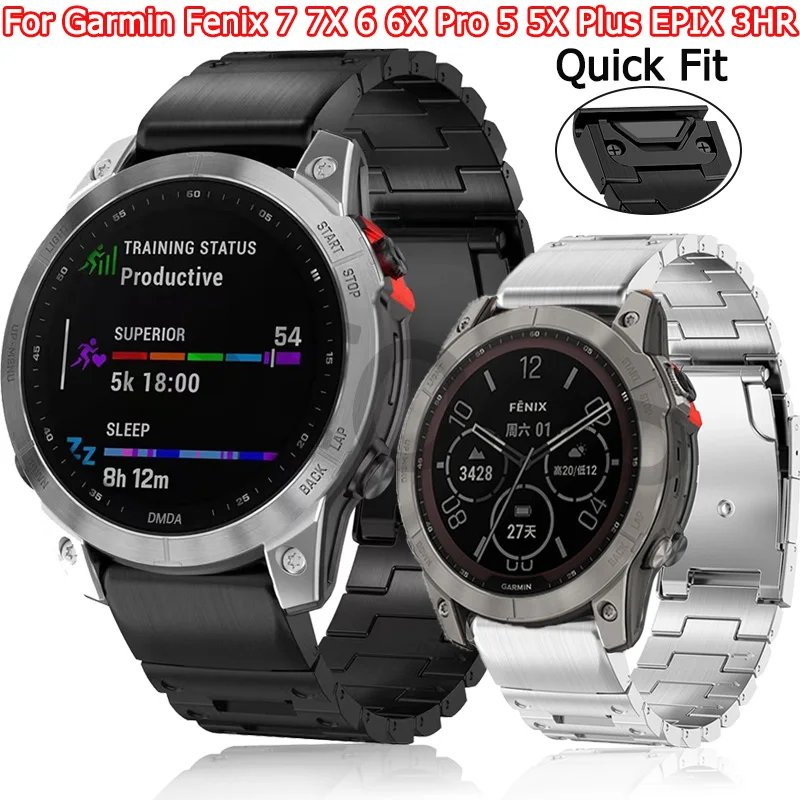 

26 22mm Quick Fit Stainless Steel Smart WatchBand For Garmin Fenix 6 6X Pro 7 7X 5 5X Plus EPIX 3HR Straps Bracelets Accessories