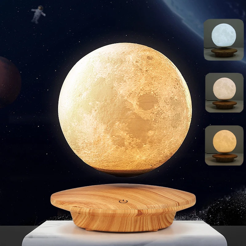 Creative 3D Magnetic Levitation Moon Lamp 360° Rotation Floating Bedside Table Lamp Led Night Light for Girls Kids Birthday Gift