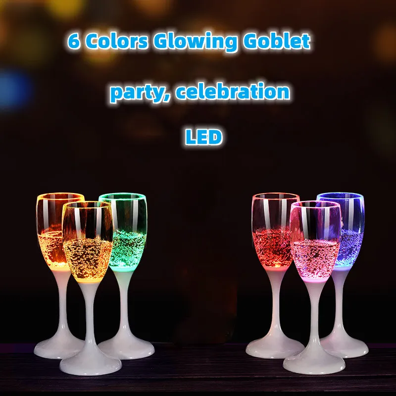 

2022 New LED Lighting Goblet Creative Bar KTV Champagne Glass Banquet Atmosphere Props Food Grade PS Plastic Water Cup 6PCS