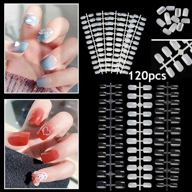 

120 Pcs Short Square Fake Nails Soft Gel Almond Full Cover Press On Nail Tips Transparent Fake Nail Nail Extension DIY Manicure