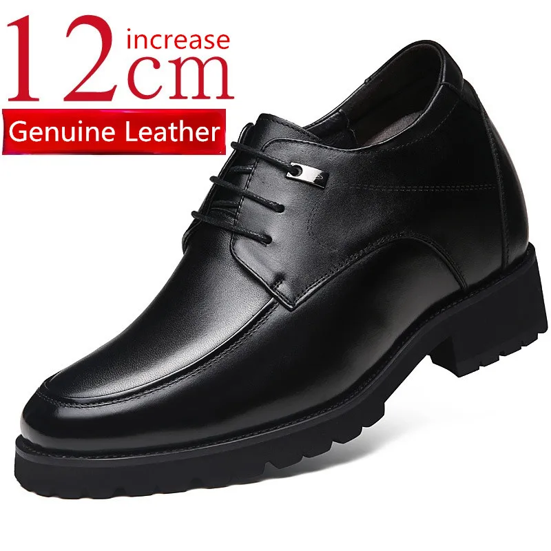 

Elevator Men's black Increase 12cm Leather Business Extra High Shoes Mens Inner Heightening Shoes Thick-soled Wedding Shoes Male