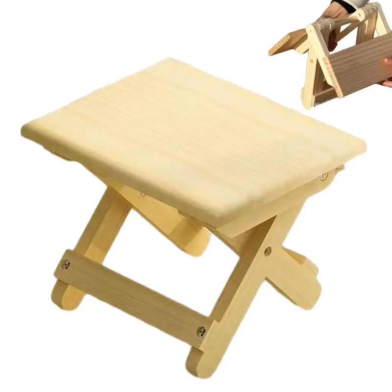 

Small Foldable Stool Wooden Camp Stool Portable Anti-scratch Chair For Waterproof Environmental Friendly Wear-resistant No Paint