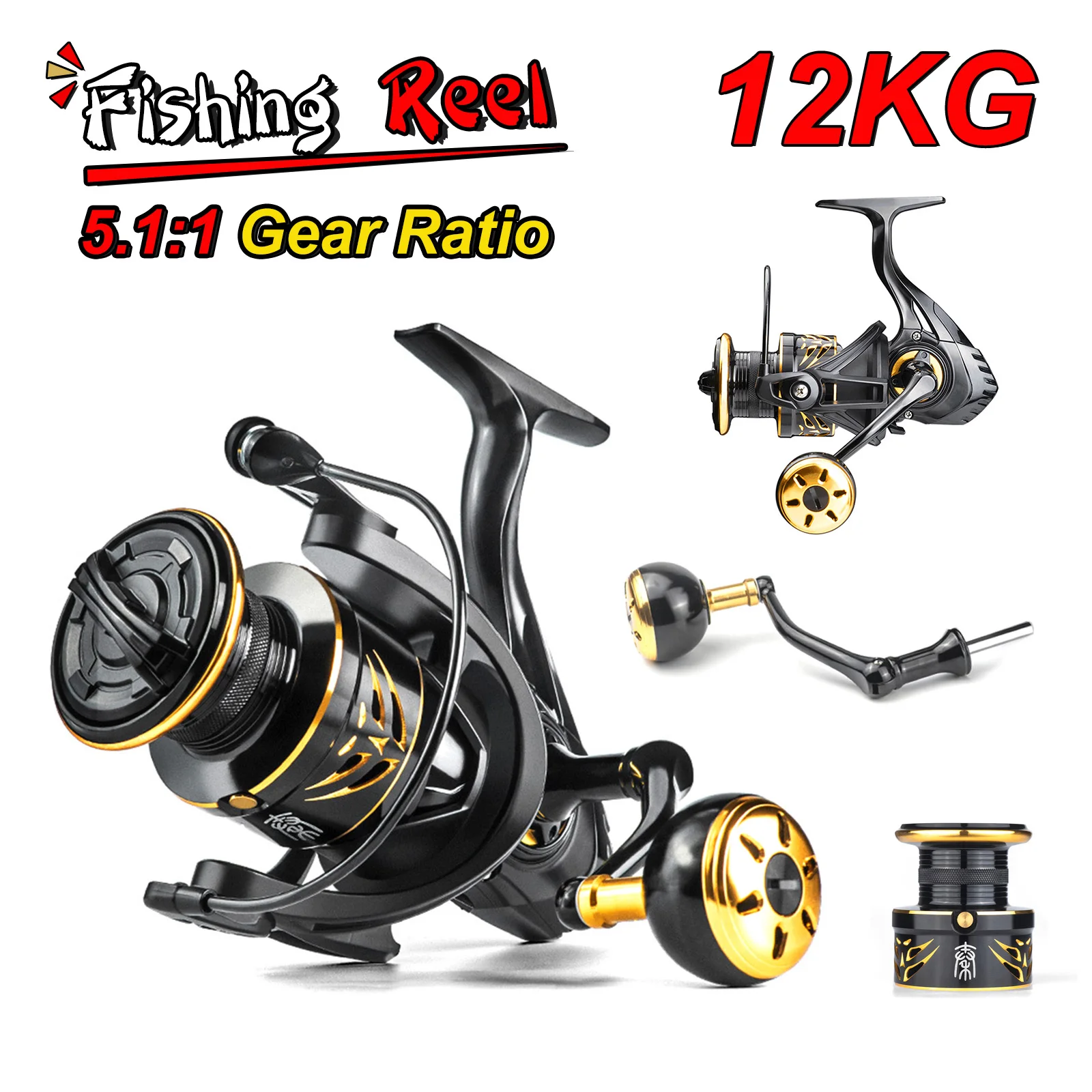 

Fishing Reel 12KG Max Drag Metal Spool Grip 2800-7800 Series Spinning Reel 5.1:1 Gear Ratio Fishing Freshwater Saltwater Tackle