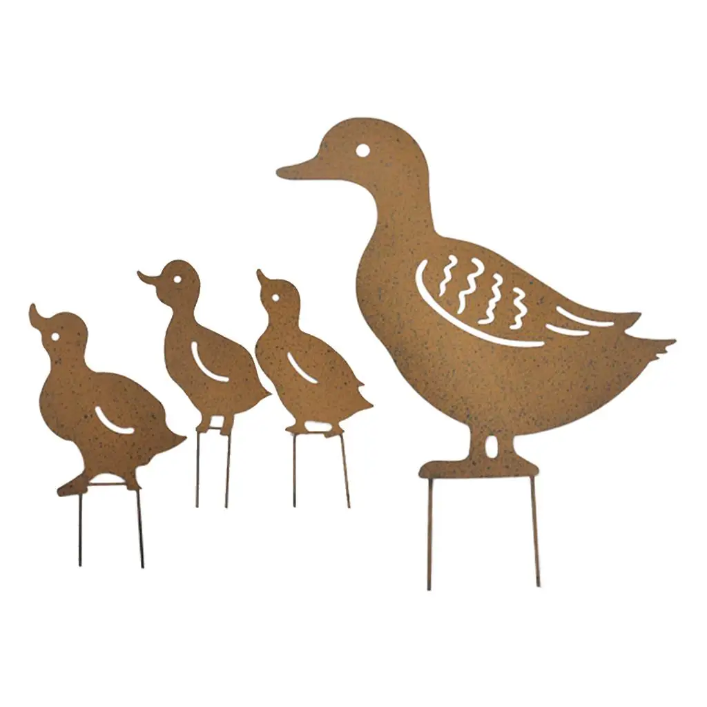 

4 Ducks Statue Lawn Garden Stakes Figurine, Decorative Outdoor Yard