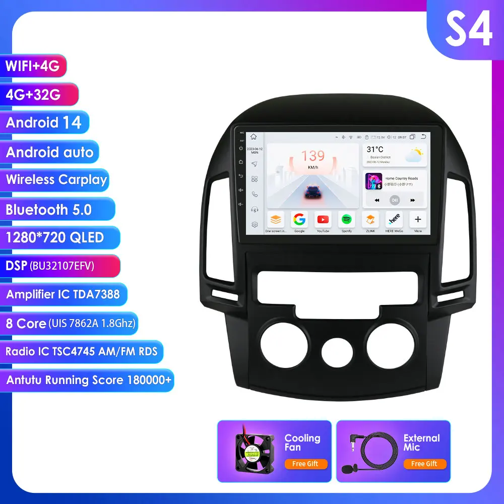 

Hizpo 8-ядерная радиостанция Android 14 Carplay 2 Din для Hyundai I30 2006-2011 Автомобильная мультимедийная система UIS7862 GPS Navi BT RDS Стерео 4G
