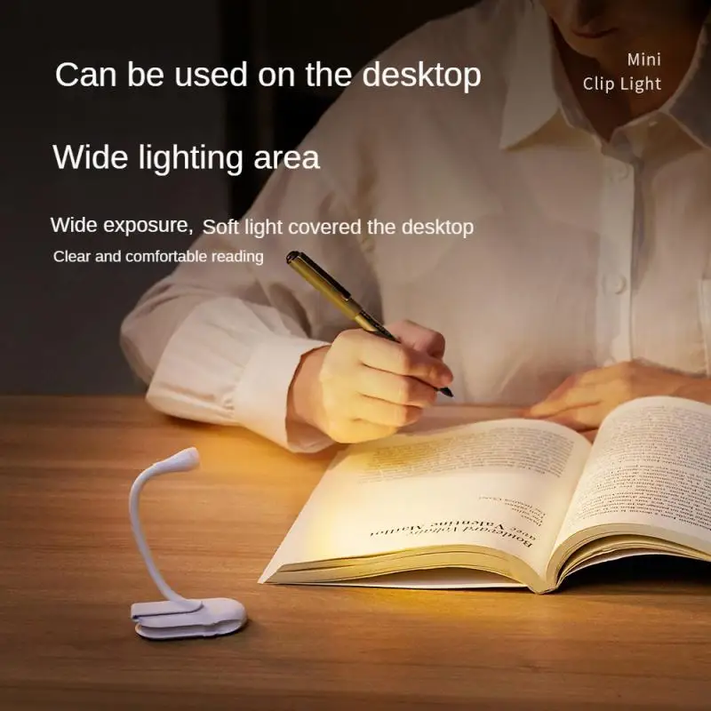 

Mini LED Book Lamp Rechargeable Night Light Warm White 3-Level Dimming Light Flexible Clip Student Indoor Study Bedroom Bedside