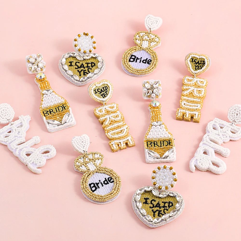 

Bohemian Romantic Bride Colour Bead Heart Pendant Handmade Wove Drift Bottle Drop Earrings for Women Sweet Beach Wedding Jewelry