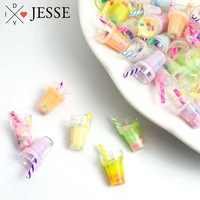 10pcs resin pearl milk tea charm colorful bubble fruit juice cup bottle pendant charm women children girls diy jewelry accessory