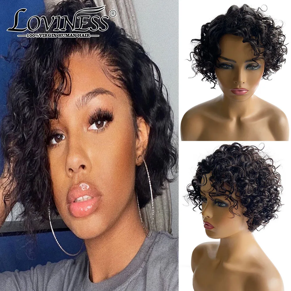 

Natural Short Curly Bob Wigs For Black Women Short Bob Human Hair Wigs Wavy None Lace Front Full Machine Made Pixie Cut Wig