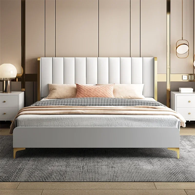 Европейская современная брачная кровать роскошная эстетичная деревянная для