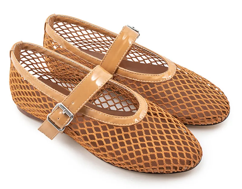 Балетки женские кожаные в сеточку сетчатые с пряжкой плоская подошва Мокасины