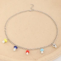 cute colorful mushroom pendants necklaces charms chain sweet necklace for women girls new party female jewelry