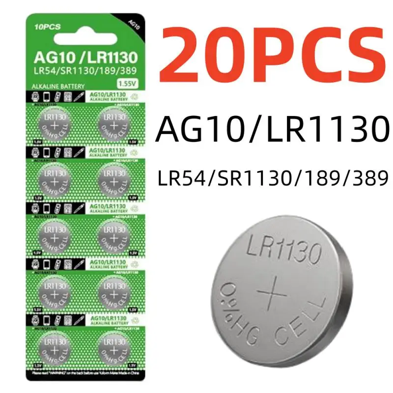 20 шт. 1 55 В AG10 LR1130 SR54 389 189 SR1130 D189 LR54 кнопочные батарейки G10A SR1130SW Cell Coin Watch Toys