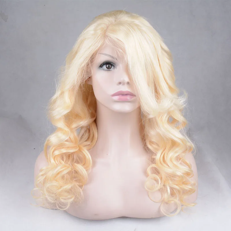 Women's blonde lace front wigs Long wavy Human hair wig for party