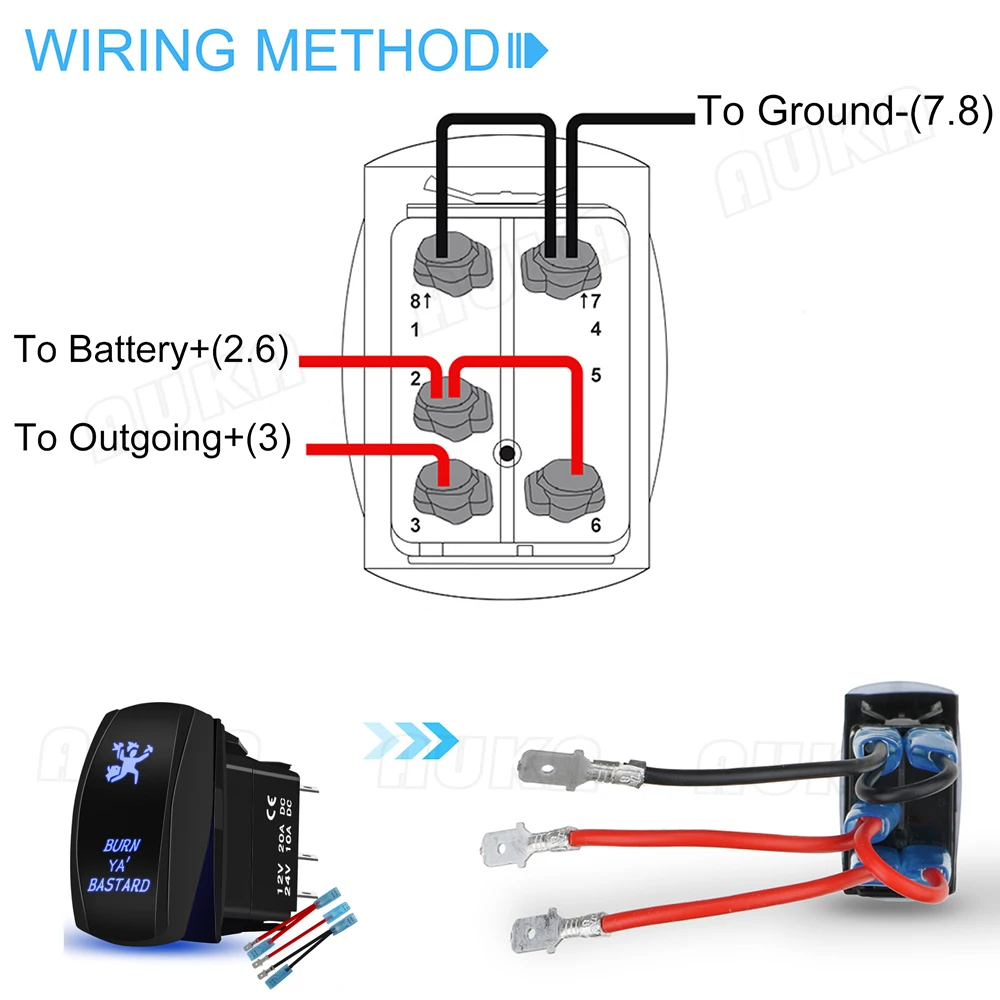 BURN YA BASTARD Кулисный переключатель Вкл.-Выкл. 12 В/24 В 5-контактный лазерный тумблер SPST