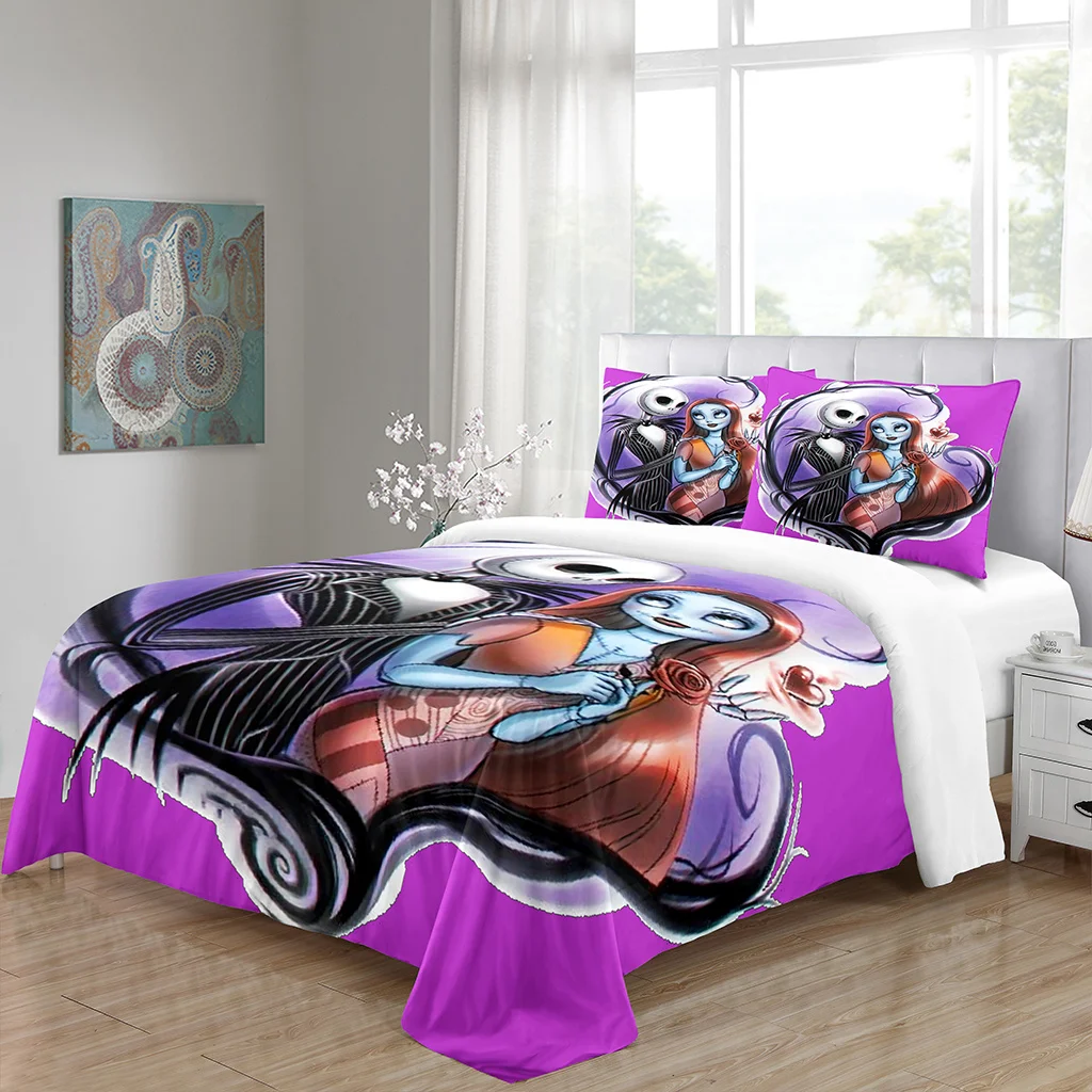 

Couple Halloween Funny Cartoon Skeletons Bedclothes Kids Bedding Sets Single Double Bed Duvet Cover Set and 2 pcs Pillow cover