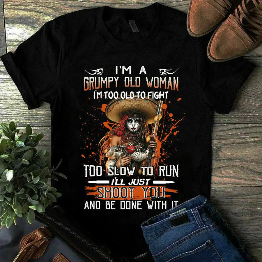 Я жуткая старая женщина я слишком чтобы сражаться медленно бежать футболкой |