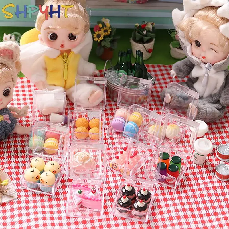 

1:12 Dollhouse Dessert Cake Box Strawberry Macaron Cake Jam Set Food Decor Toy DIY Dessert Kitchen Furniture Accessories 29*29mm