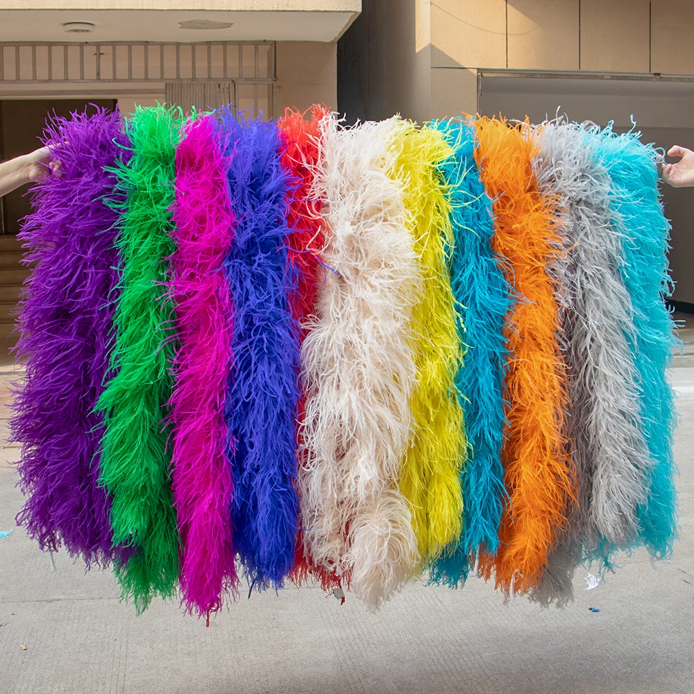 

2 Meters Fluffy Colorful Ostrich Feathers Boa Natural Plumes Shawl for Wedding Dress Decorate Sewing Clothing Decoration Crafts