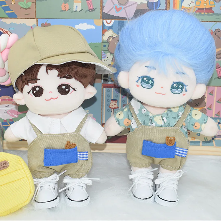 

20cm Doll Clothes Kpop Suspenders Shirt Casual Hat Shoes Outfit for Cotton Stuffed Idol Doll EXO Stray Kids Free Shipping Items