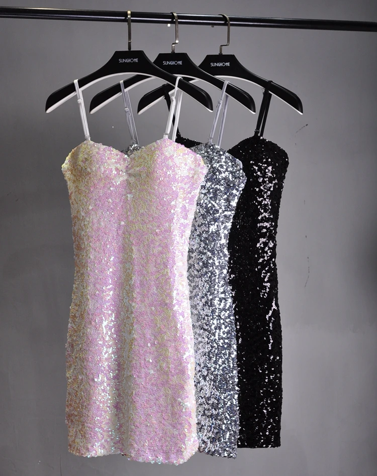 Женское блестящее мини-платье с блестками Серебряное платье-карандаш |