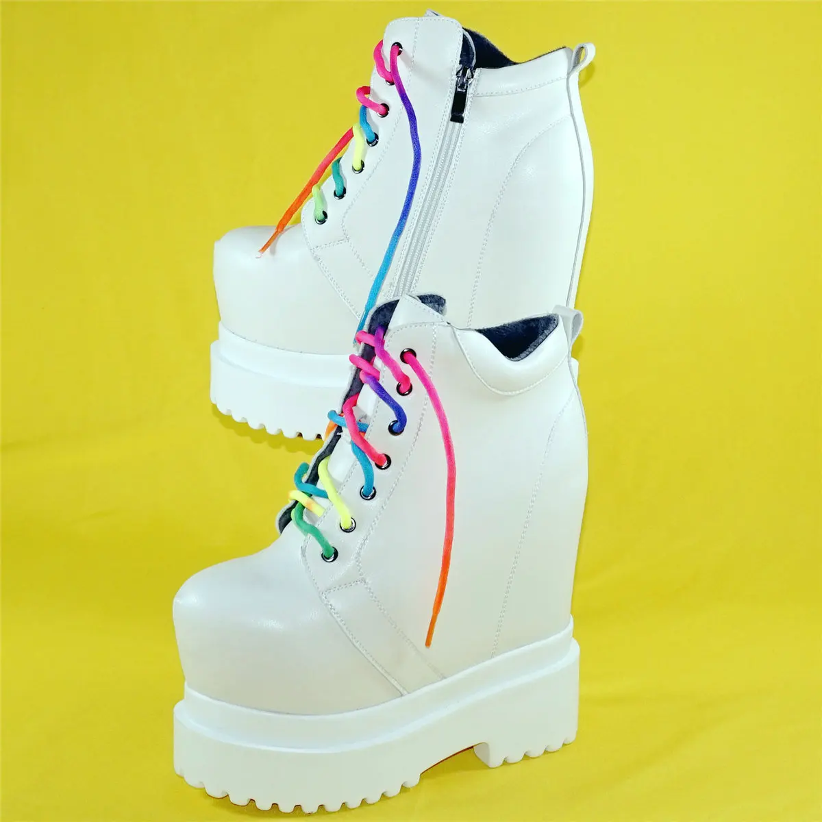 Winter Warm Pumps Shoes Women Lace Up Genuine Leather High Heel Motorcycle Boots Female Round Toe Platform Pumps Casual Shoes