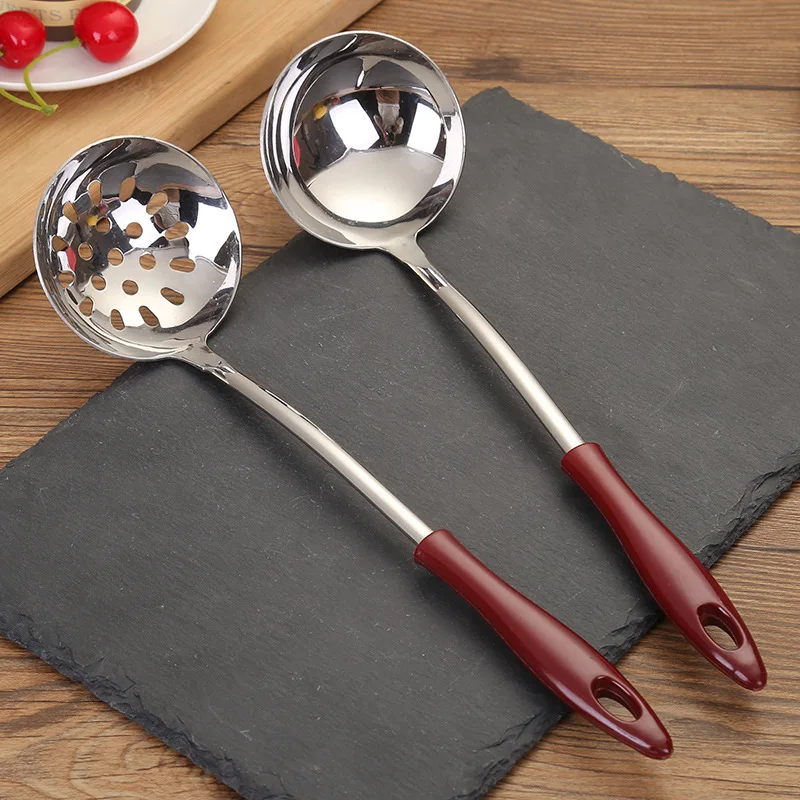 

Red Long Handle Serving Spoon Stainless Steel Soup Ladle Skimmer Tablespoons Kitchen Tableware New Home Cooking Utensils