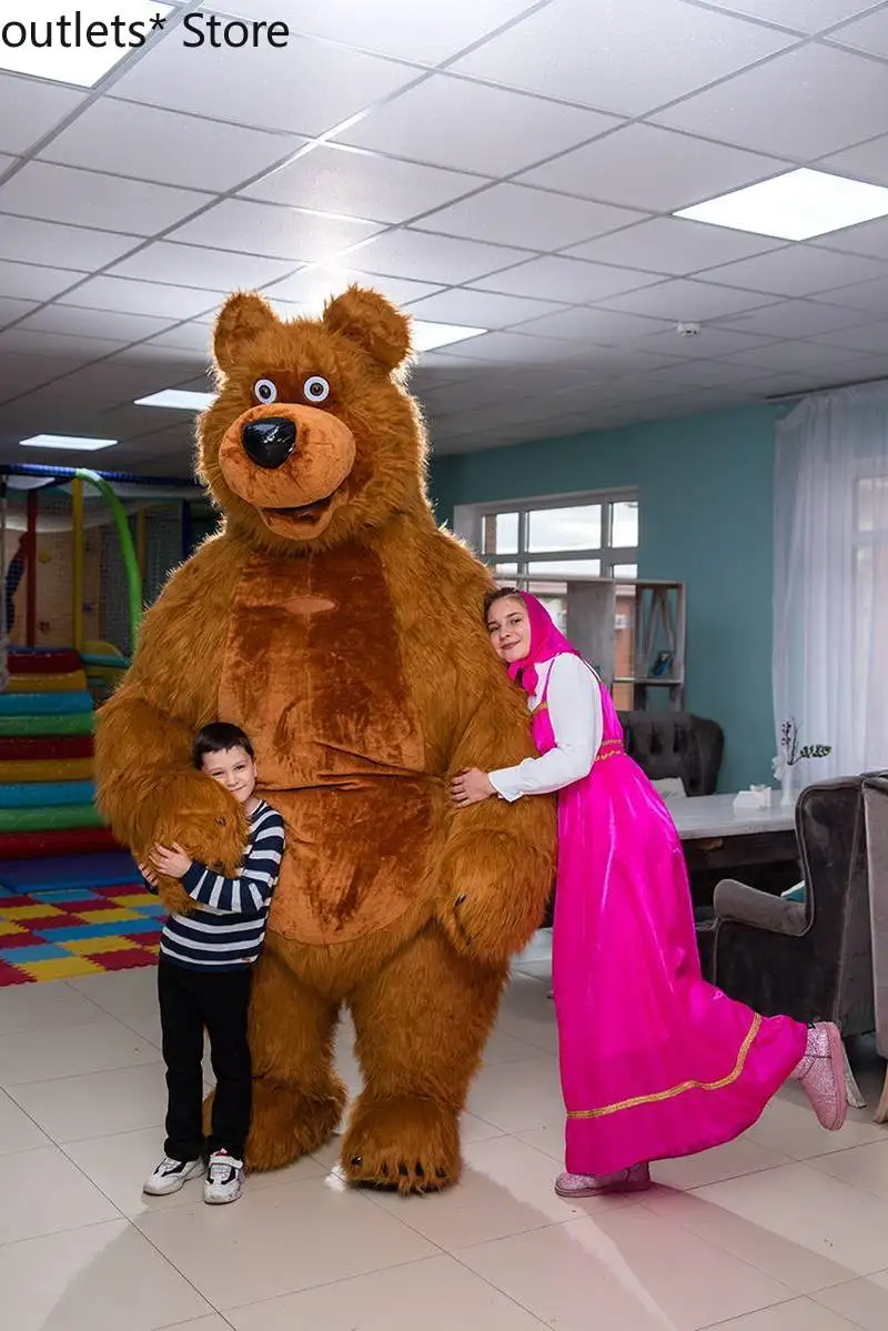 2.6m Inflatable Long Fur Brown Bear Mascot Costume Xmas Cosplay Party Cosplay Fancy Dress Animal  Advertising Parade Halloween