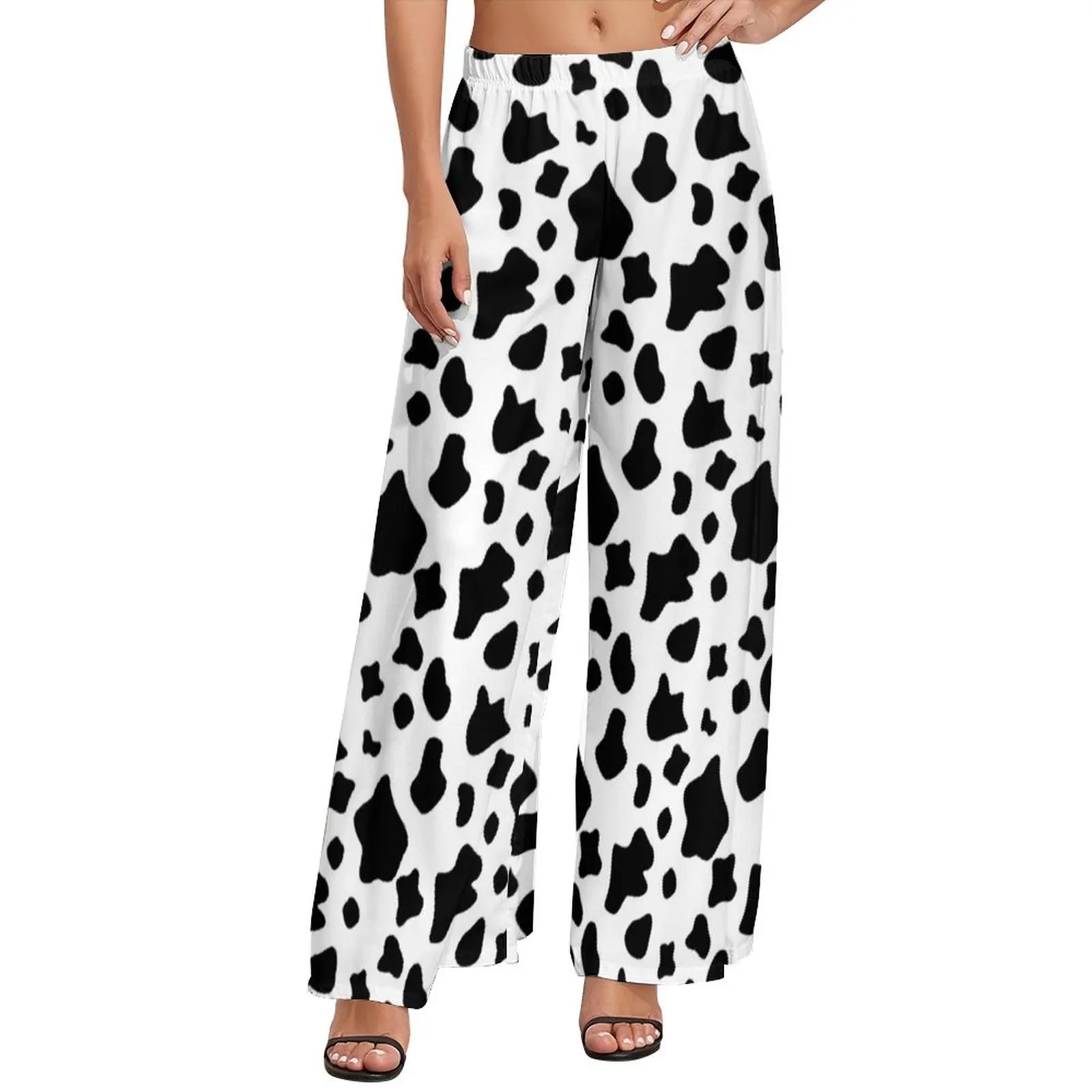 

Farm Animal Print Pants Funny Cow Spots Casual Wide Leg Pants Women Big Size Street Wear Graphic Straight Trousers