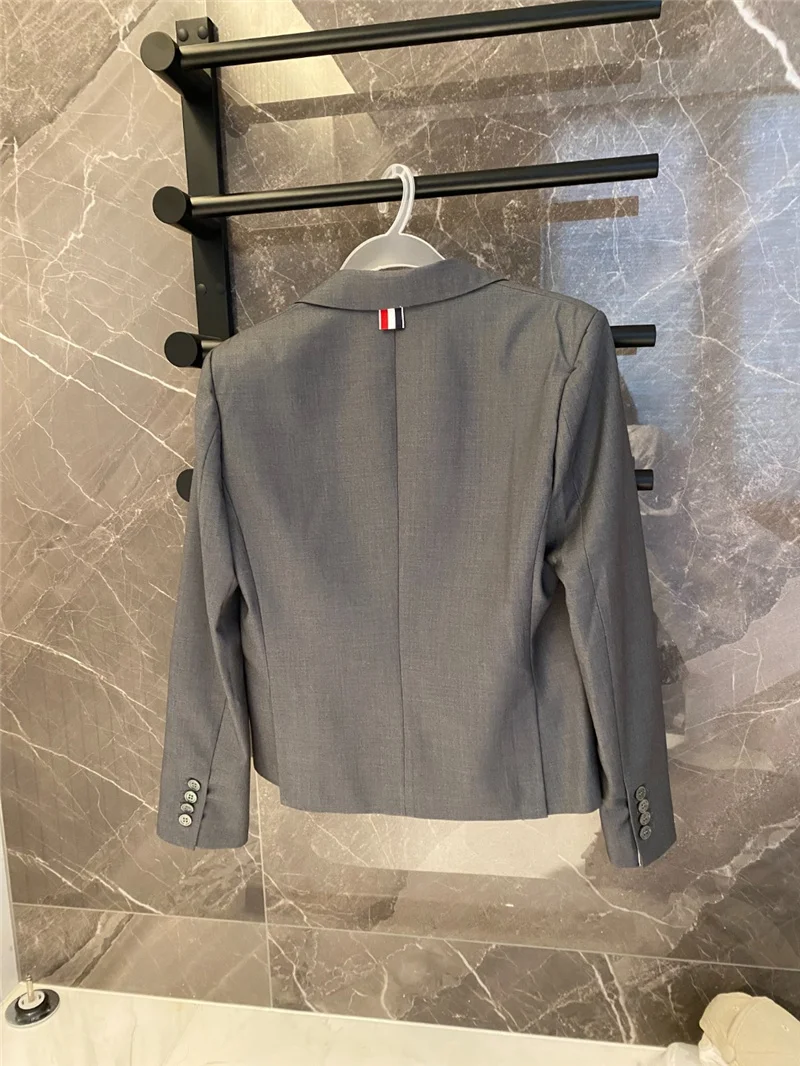 TB Gray Suit Women's Slim Fit and Thin Suit Arms Four-bar British Style Short Formal Jacket