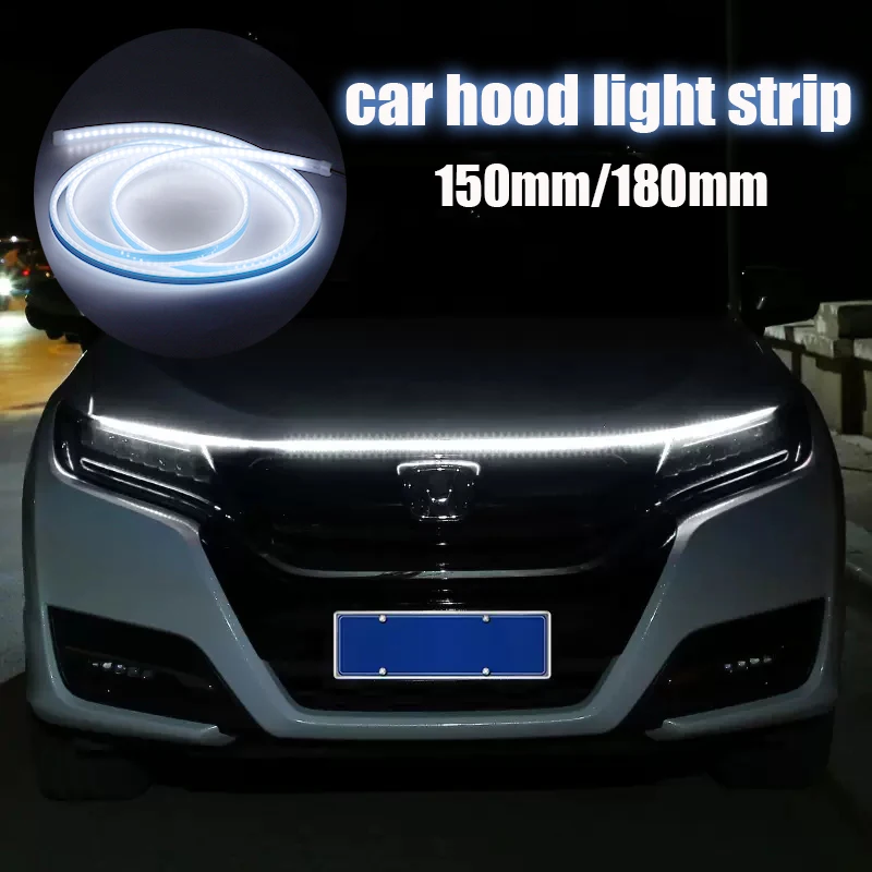 

Scan Starting Car Hood Daytime Running Light Strip 12V Waterproof Flexible LED Ambient Auto Decorative Atmosphere Lamp Universal