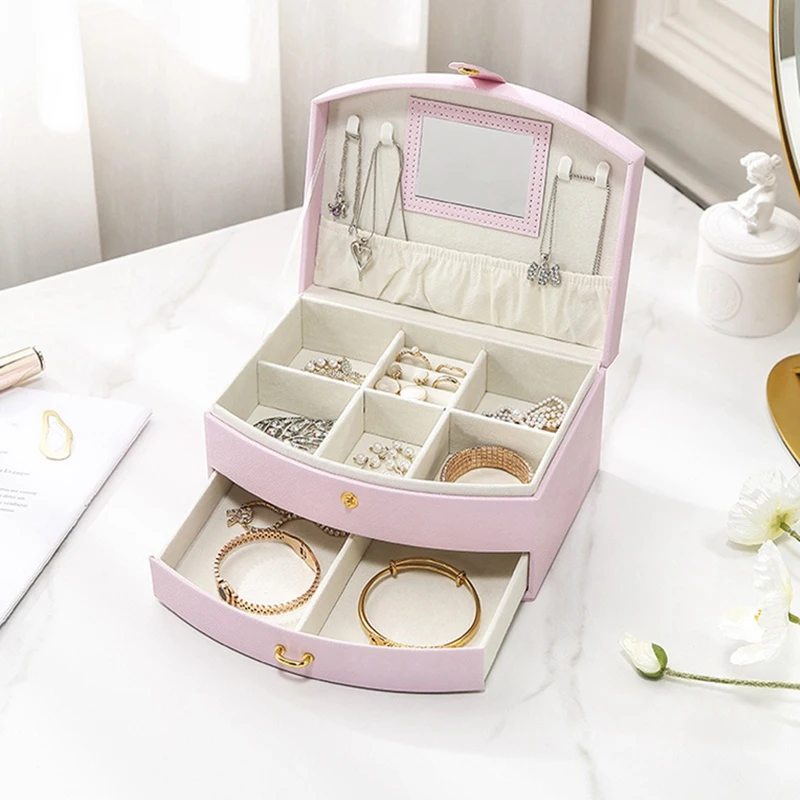 Jewelry Box With 2 Layers PU Leather Jewelry Storage Organizer Portable Leather Jewelry Box For Storing Watch,Earring