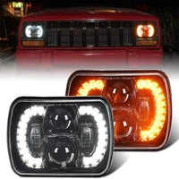 7x6 inch halo led headlights 5x7 inch square led headlamps with yellow turn signal for jeep wrangler yj cherokee xj trucks