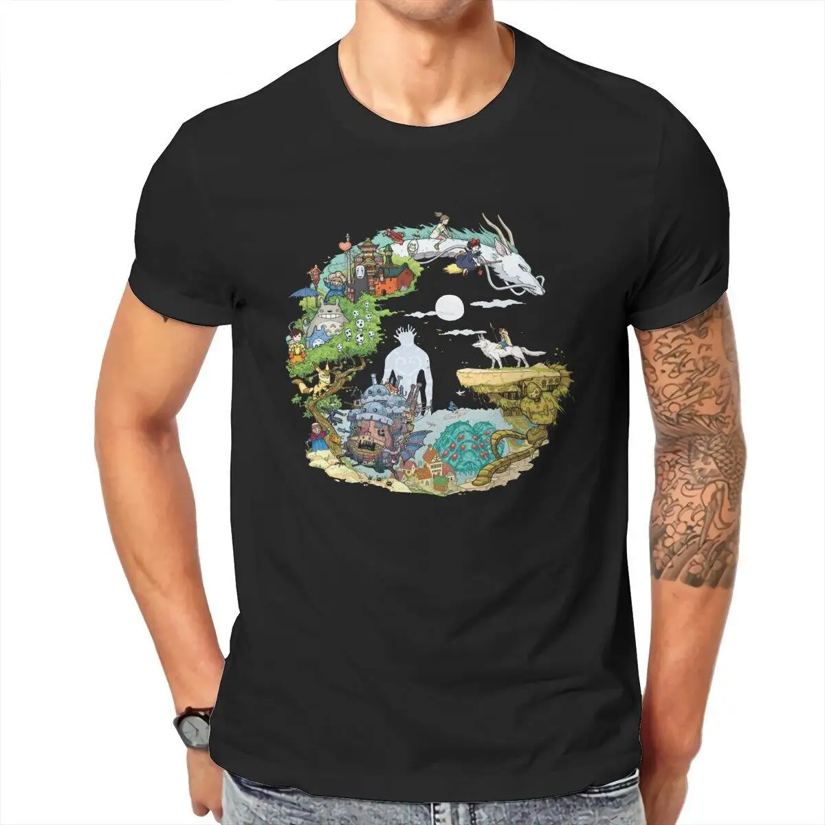 Studio Ghibli Totoro Spirit Away Men T Shirts Japanese Anime Miyazaki Hayao Tees Short Sleeve T-Shirts Cotton Plus Size Clothing