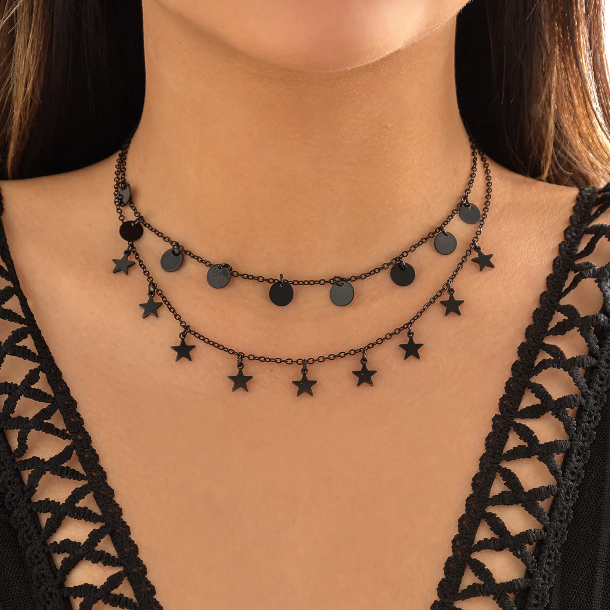 

Necklace for Women Simple Design Small Star Tassel Necklace Sweet Cool Hip-hop Single-layer Circular Necklace Friend Gifts