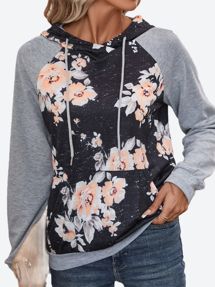 

Benuynffy Womens Long Sleeve Floral Print Hoodies 2023 Spring Fall Casual Drawstring Pullover Tops Sweatshirt with Pockets