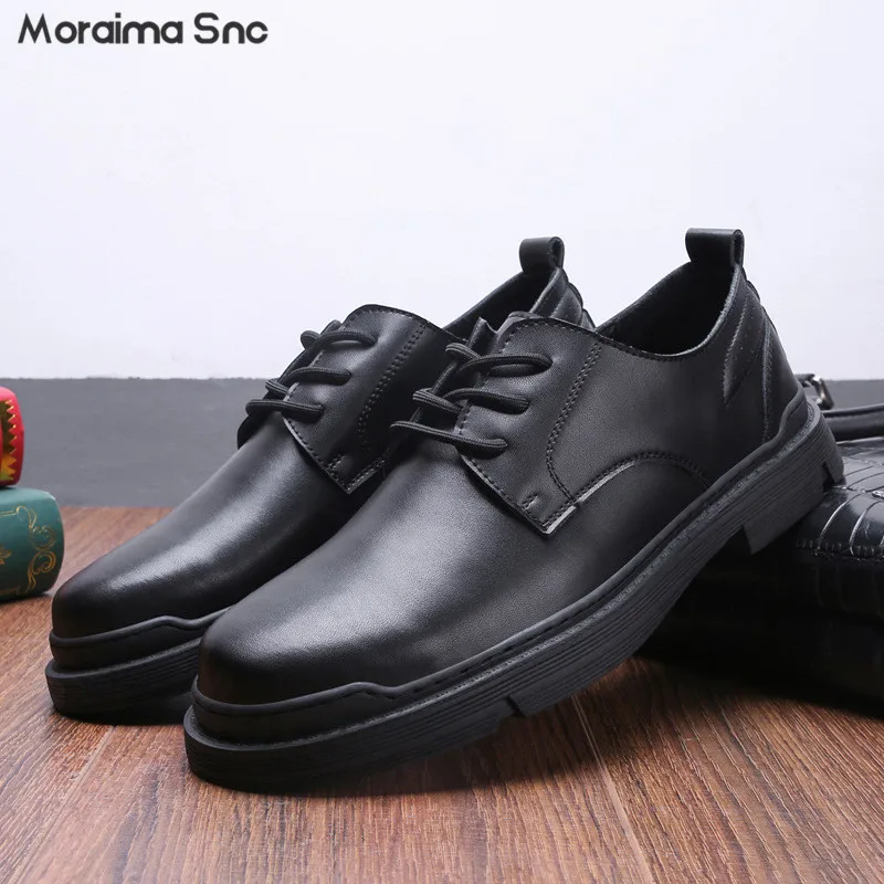 Men's High-Top Heavy Leather Shoes Leather Versatile Big Scalp Shoesbusiness Casual Black Brown Trend Lace-Up Dress Shoes