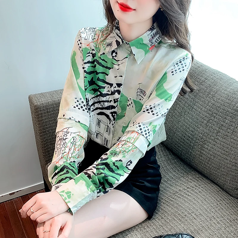 

Elegant Office Top Female Fashion Printing Shirts Woman Long Sleeve Blouses Spring Autumn Luxury Casual Mujer Blusas NYJ53