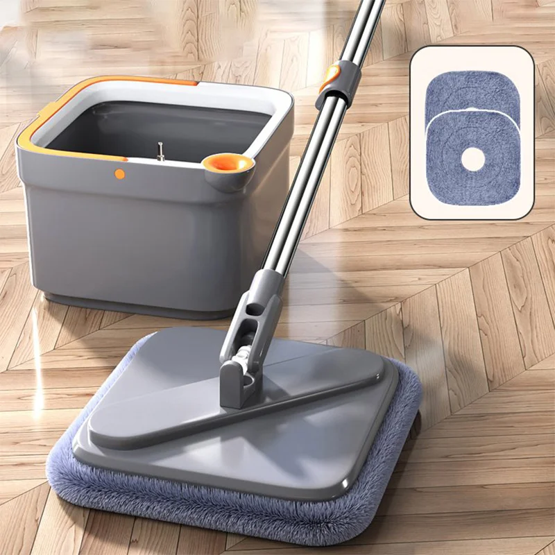 Spin Mop with Bucket Hand Free Squeeze Mop Automatic Separation Flat Mops Floor Cleaning with Washable Microfiber Pads