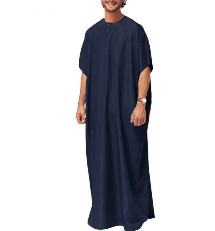 8 Size Jubba Thobe Men Islamic Arabic Kaftan Solid Short Sleeve Loose Retro Robes Abaya Middle East Muslim Clothing  mens robe