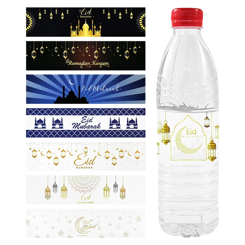 

10/20pcs Eid Mubarak Bottle Labels Wrapper Paper Sticker Ramadan Kareem Muslim Islamic Festival Party DIY Decoration Eid Al-fitr
