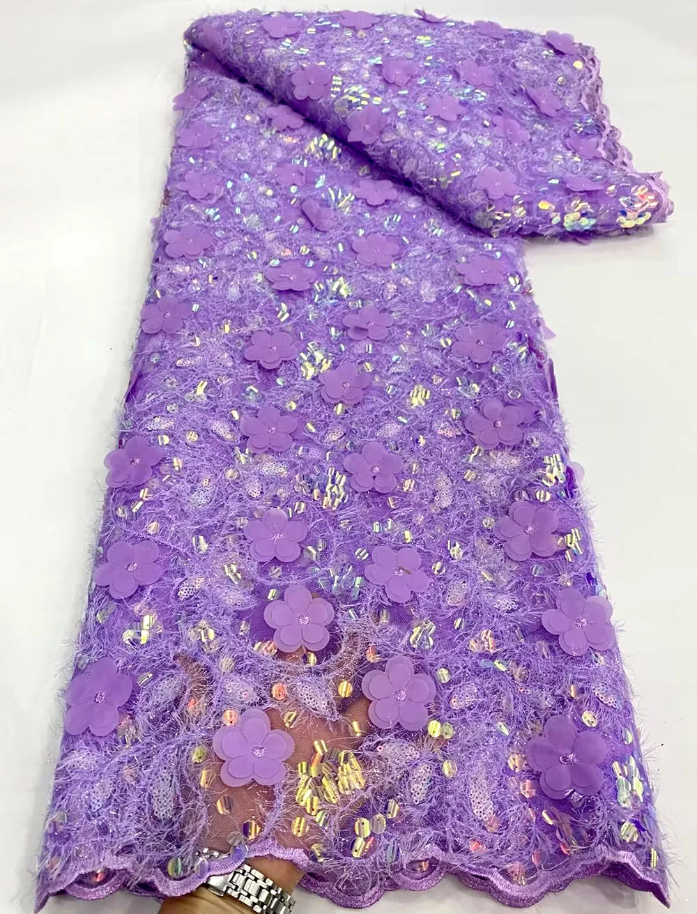 

Африканская 3D Тюлевая кружевная ткань Lilack с блестками 2023, высокое качество, французское нигерийское фото для свадебного платья